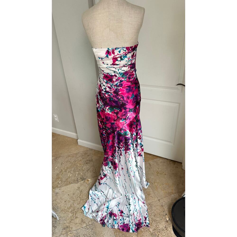 Y2K Caché strapless floral satin mermaid gown Sz 4 - Picture 3 of 8